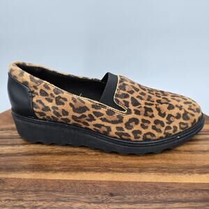 Clarks Shoes Womens 6 Leopard Print Sharon Dolly Slip On Platform Comfort Loafer